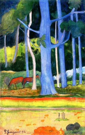 Landscape with Blue Tree Trunks by Paul Gauguin Oil Painting