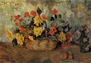 Nasturtiums and Dahlias in a Basket by Paul Gauguin - Oil Painting Reproduction