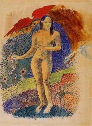 Nave nave feuna, L'Eve Tahitienne (also known as Beautiful Land, Tahitian Eve) by Paul Gauguin Oil Painting