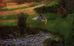 Pond with Ducks also known as Girl Amusing Herself by Paul Gauguin - Oil Painting Reproduction