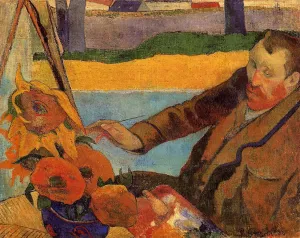 Portrait of Vincent Van Gogh Painting Sunflowers
