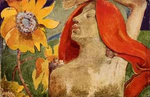 Redheaded Woman and Sunflowers by Paul Gauguin Oil Painting