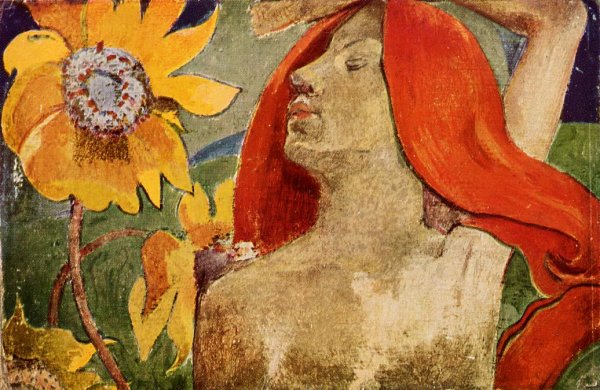 Redheaded Woman and Sunflowers by Paul Gauguin - Hand-Painted Oil Painting Reproduction