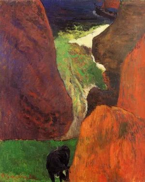 Seascape with Cow on the Edge of a Cliff by Paul Gauguin - Oil Painting Reproduction