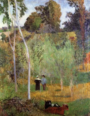 Shepherd and Shepherdess in a Meadow by Paul Gauguin - Oil Painting Reproduction