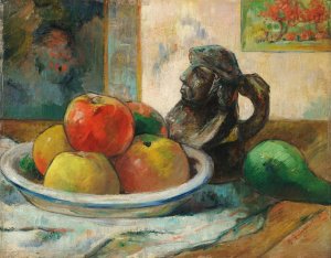 Still Life with Apples, a Pear, and a Ceramic Portrait Jug by Paul Gauguin Oil Painting