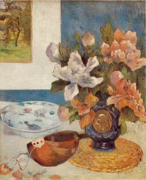 Still Life with Chinese Peonies and Mandolin by Paul Gauguin - Oil Painting Reproduction
