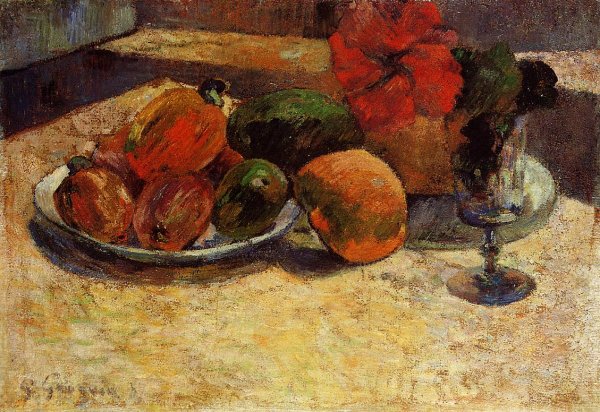 Main Product Photo of Still Life with Mangoes and Hisbiscus Painting by Paul Gauguin