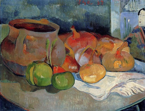 Main Product Photo of Still Life with Onions, Beetroot and a Japanese Print Painting by Paul Gauguin