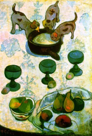 Still Life with Three Puppies by Paul Gauguin - Oil Painting Reproduction