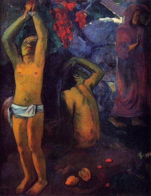 Tahitian Man with His Arms Raised Oil painting by Paul Gauguin