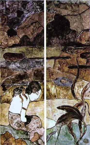 Tahitian Woman in a Landscape by Paul Gauguin - Hand-Painted Oil Painting Reproduction