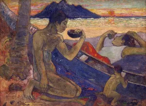The Canoe: A Tahitian Family by Paul Gauguin Oil Painting
