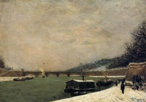 The Seine, Pont d'Iena, snowing