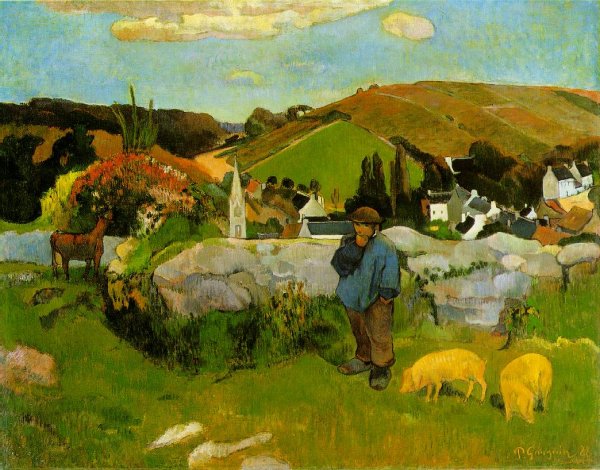 Main Product Photo of The Swineherd, Brittany Painting by Paul Gauguin