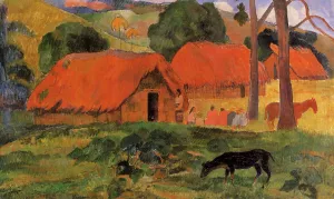 Three Huts, Tahiti painting by Paul Gauguin