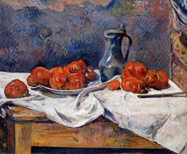Main Product Photo of Tomatoes and a Pewter Tankard on a Table Painting by Paul Gauguin