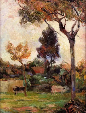 Two Cows in the Meadow by Paul Gauguin - Oil Painting Reproduction