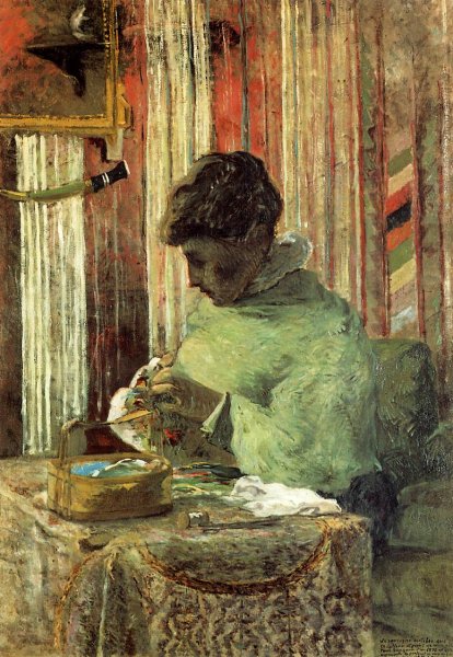 Woman Embroidering by Paul Gauguin - Hand-Painted Oil Painting Reproduction
