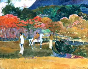 Women and a White Horse by Paul Gauguin - Oil Painting Reproduction