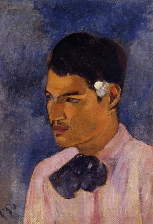 Young Man with a Flower by Paul Gauguin - Oil Painting Reproduction