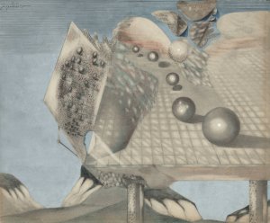 Composition with spheres, squares, pillars, etc. by Paul Gaulois Oil Painting
