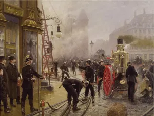 A Fire on Kultorvet by Paul-Gustave Fischer - Oil Painting Reproduction