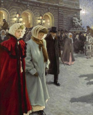After The Performance Outside The Royal Theatre by Paul-Gustave Fischer Oil Painting