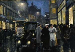 An Evening Stroll on the Boulevard Oil painting by Paul-Gustave Fischer