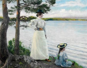 Artists' Wife Dagny and Daughter Harriet by Paul-Gustave Fischer Oil Painting