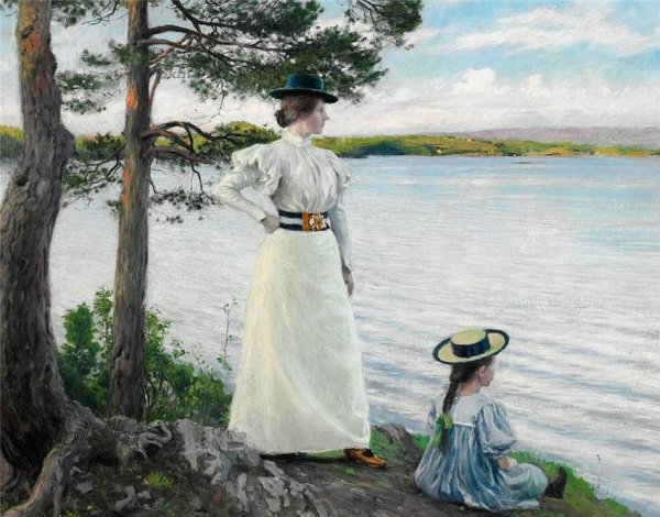 Artists' Wife Dagny and Daughter Harriet by Paul-Gustave Fischer - Hand-Painted Oil Painting Reproduction