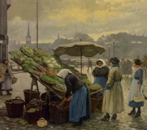 At the Vegetable Market by Paul Gustave Fischer - Oil Painting Reproduction