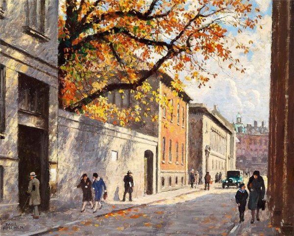 Autumn Day in Fiolstraede in Copenhagen by Paul-Gustave Fischer - Hand-Painted Oil Painting Reproduction