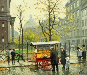 Autumn Day near the Masonic Lodge in Klerkegade 2 in Copenhagen by Paul-Gustave Fischer - Oil Painting Reproduction