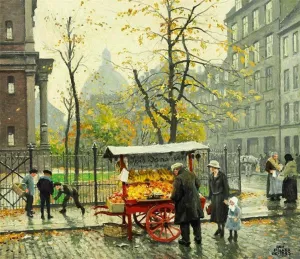 Autumn Day near the Masonic Lodge in Klerkegade 2 in Copenhagen by Paul-Gustave Fischer Oil Painting