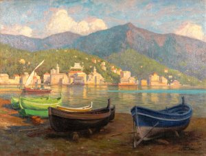 Harbour Scene from Rapallo by Paul-Gustave Fischer Oil Painting