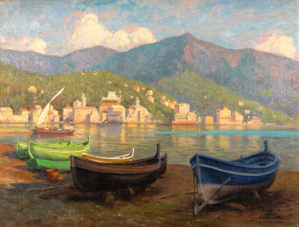 Harbour Scene from Rapallo by Paul-Gustave Fischer - Hand-Painted Oil Painting Reproduction