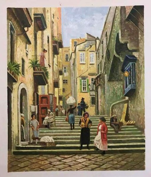 Naples Street Scene Oil Painting Reproduction