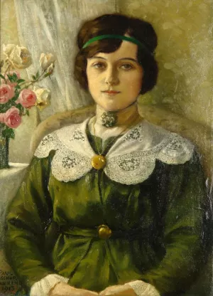 Portrait of a Young Woman in a Green Dress painting by Paul-Gustave Fischer