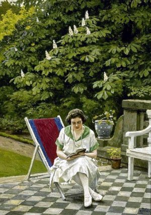 Reading on the Terrace by Paul-Gustave Fischer Oil Painting