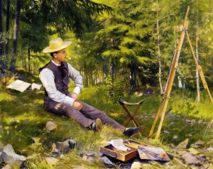 The Artist at His Easel by Paul-Gustave Fischer Oil Painting