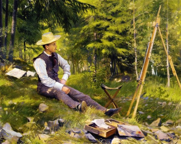 The Artist at His Easel by Paul-Gustave Fischer - Hand-Painted Oil Painting Reproduction