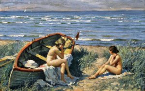 The Beach at Bastad by Paul-Gustave Fischer Oil Painting