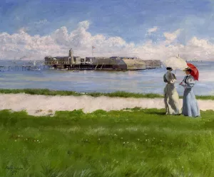 The Conversation, Helgoland painting by Paul Gustave Fischer