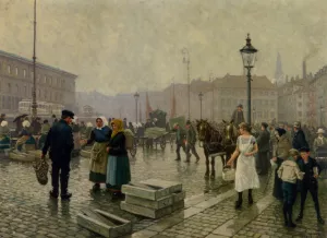 The Fish Market at Gammelstrand Copenhagen painting by Paul Gustave Fischer