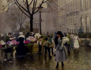 The Flower Market, Copenhagen by Paul Gustave Fischer Oil Painting