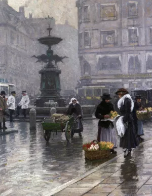 The Storkespringvandet in Amagertorv by Paul Gustave Fischer - Oil Painting Reproduction