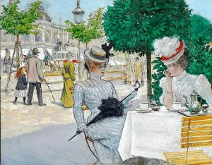 Two Elegant Ladies at a Cafe Opposite National Scala in Copenhagen by Paul-Gustave Fischer - Oil Painting Reproduction