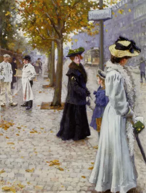 Venter Pa Sporvognen by Paul Gustave Fischer Oil Painting