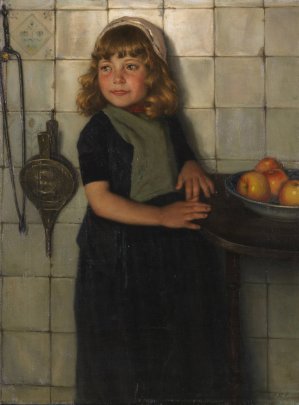 Madchen mit apfeln by Paul Hoecker Oil Painting